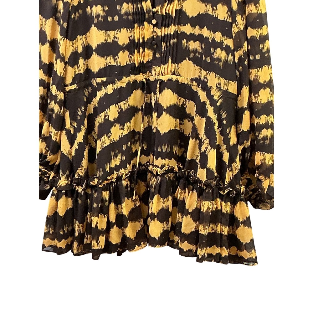 Buddy Love Grace Mini Dress Mustard Brown Tiger Print Ruffle Long Sleeve Medium - Picture 11 of 15